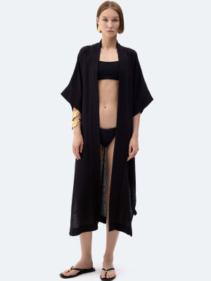 Siyah Keten Kimono