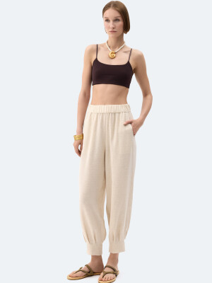Natürel Keten Slouchy Pantolon