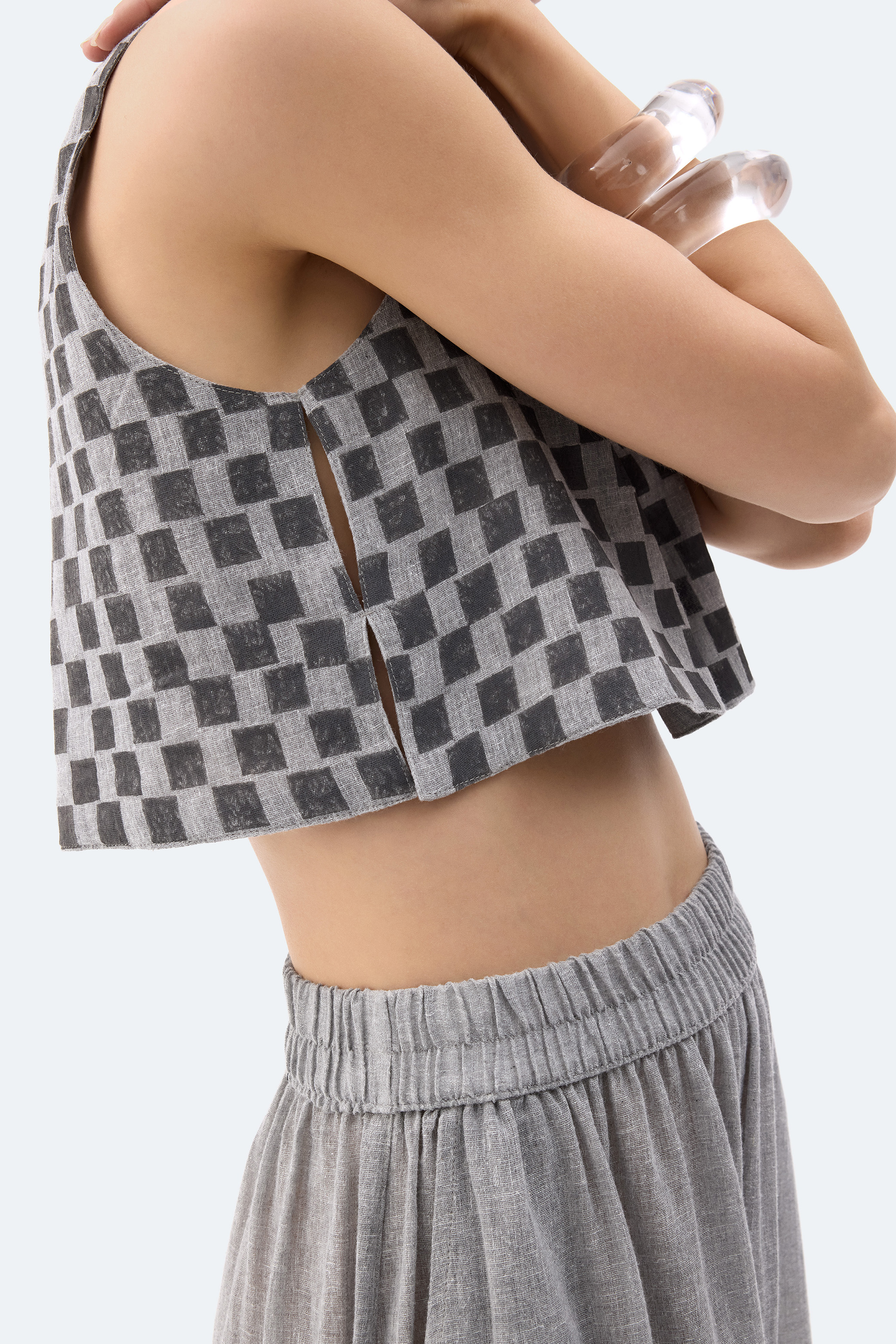 Dama Desenli Crop Bluz