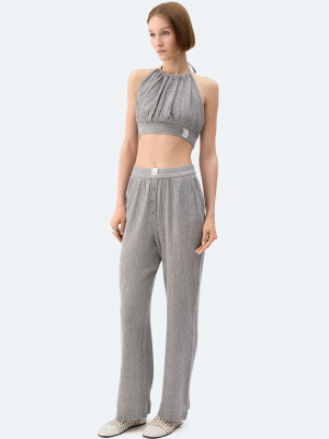 Gri Crinkle Crop Üst