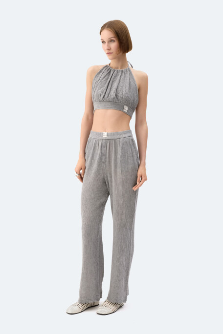 Gri Crinkle Crop Üst