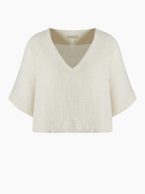 Crinkle Linen V Yaka Bluz
