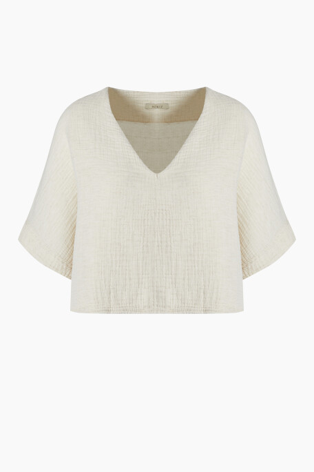 Crinkle Linen V Yaka Bluz
