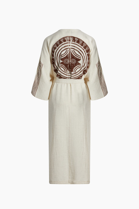 Crinkle Linen Kahverengi Baskılı Kimono