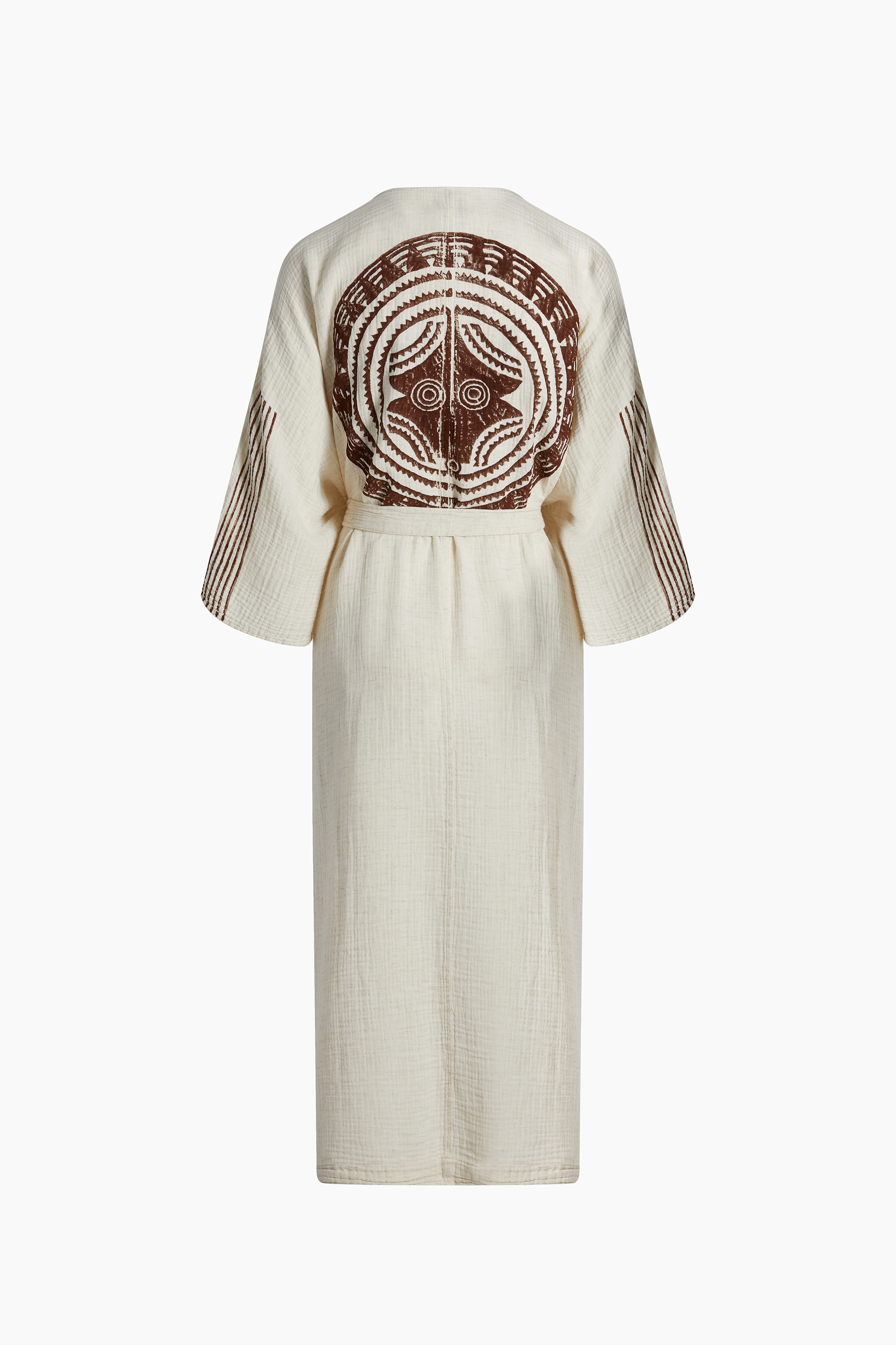 Crinkle Linen Kahverengi Baskılı Kimono