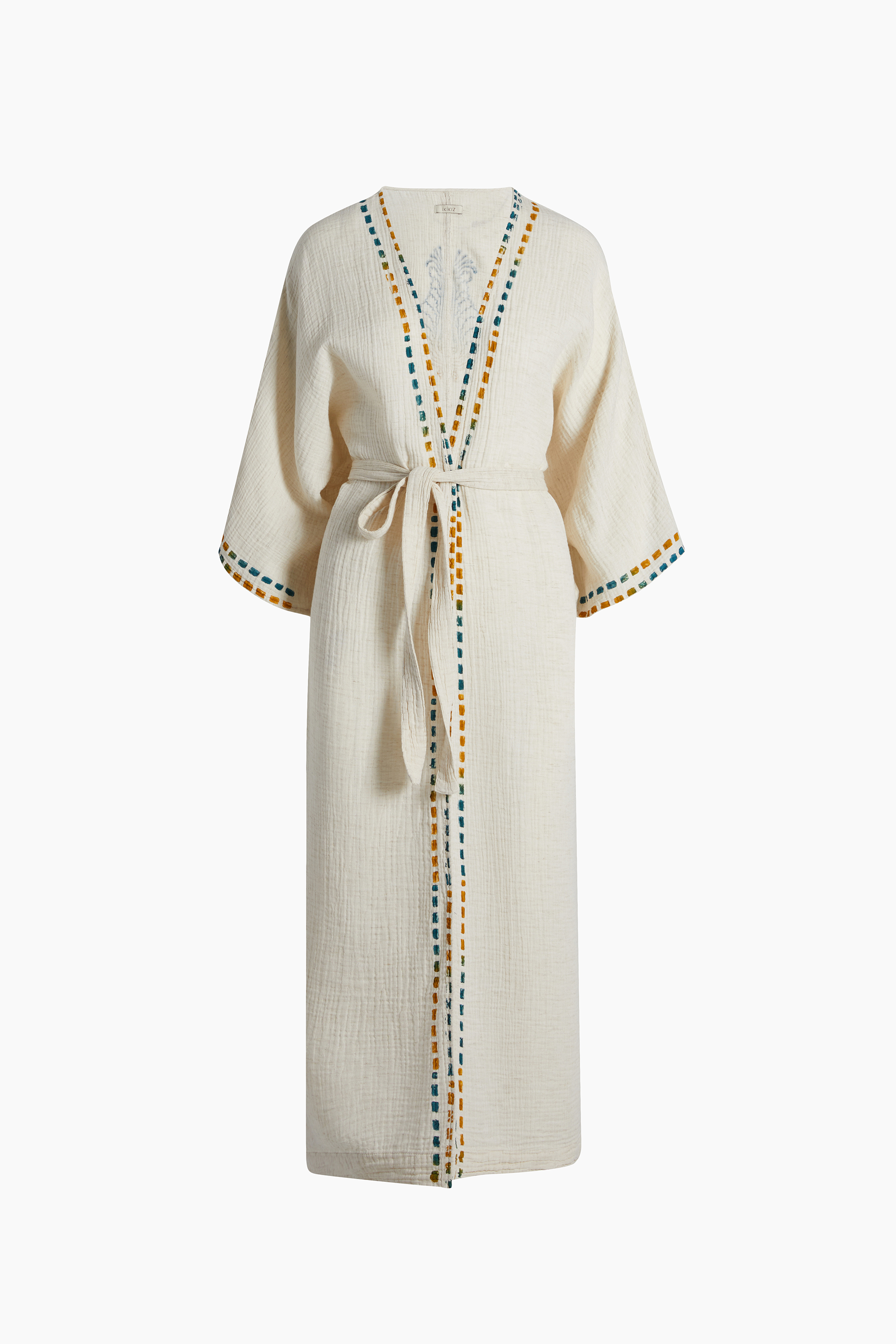 Crinkle Linen Renkli Baskılı Kimono