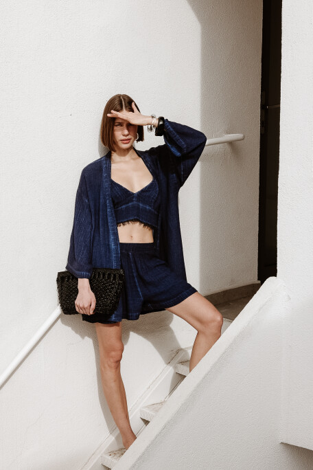 Keten Navy Kısa Kimono