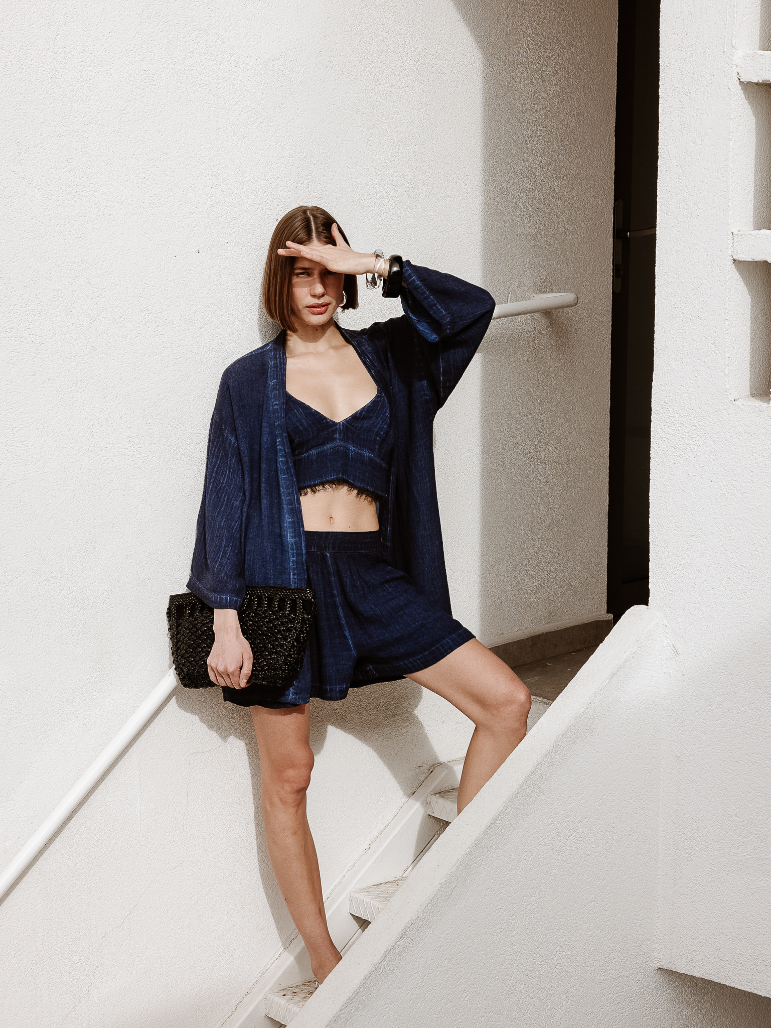 Keten Navy Kısa Kimono