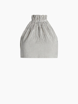 Crinkle Çizgili Halter Yaka Bluz