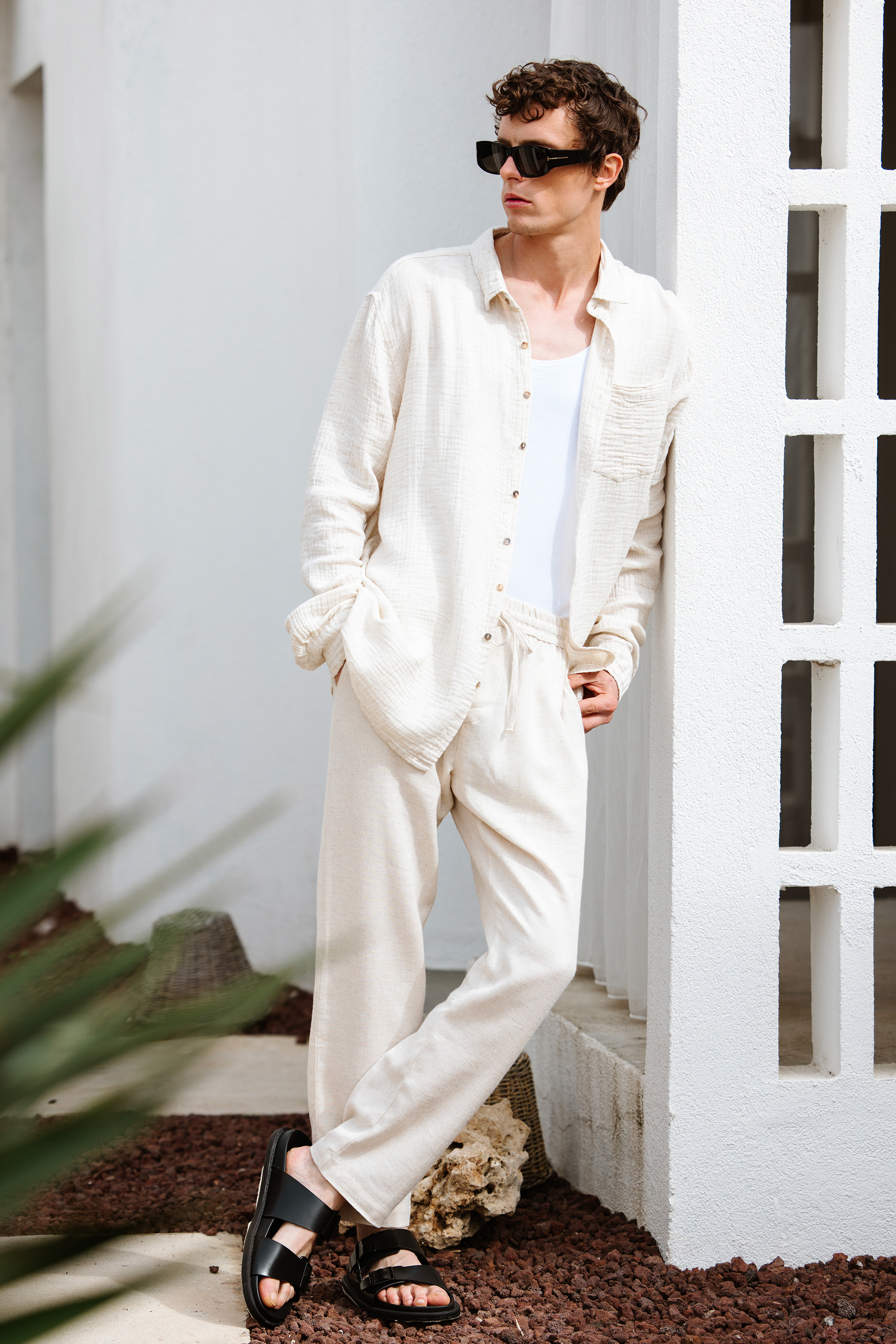 Keten Natürel Straight Pantolon
