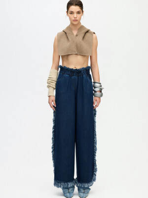 Denim Yırtmaçlı Pantolon