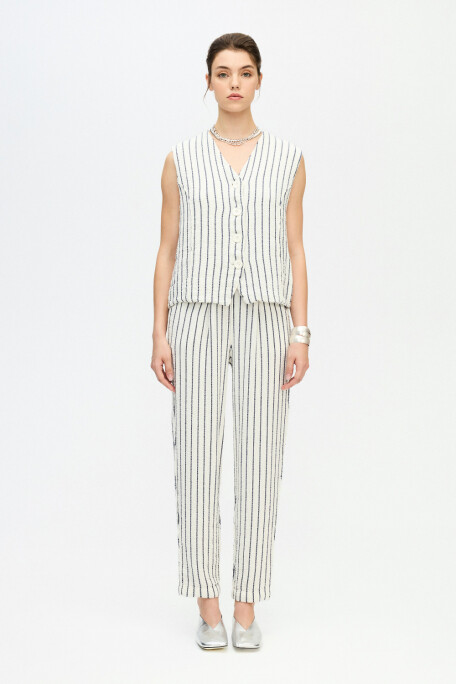 Lacivert Çizgili Slouchy Pantolon